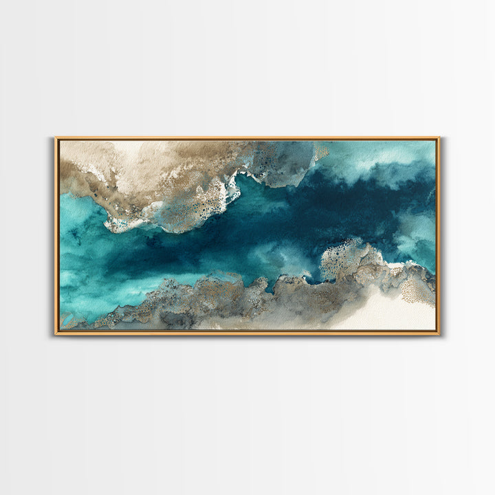 Tropical Lagoon with Turquoise Water Framed Canvas Print, Tropical Art, Abstract Painting, Living Room Decor, Fine Art, Tropic, TRO-2x1-99