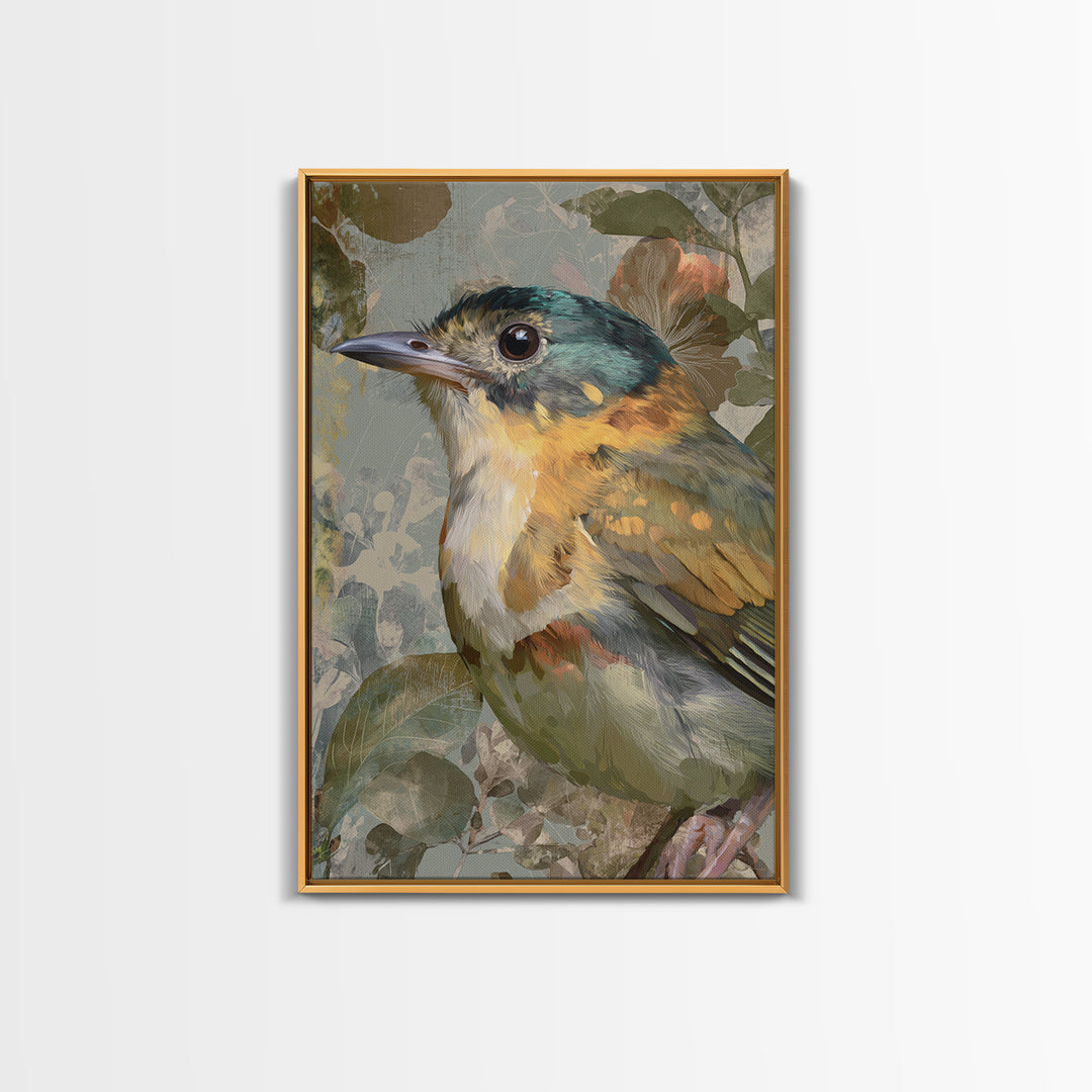 Colorful Jungle Bird Pattern Framed Canvas Print, Tropical Art, Print, Living Room Decor, Fine Art, Tropic, Coastal Wall Art, TRO-2x3-100