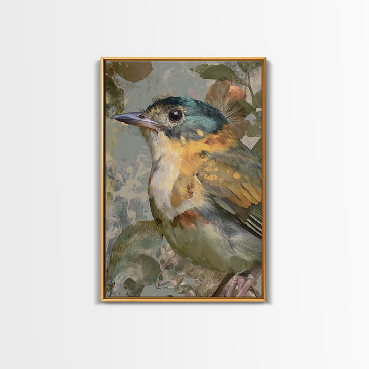 Colorful Jungle Bird Pattern Framed Canvas Print, Tropical Art, Print, Living Room Decor, Fine Art, Tropic, Coastal Wall Art, TRO-2x3-100
