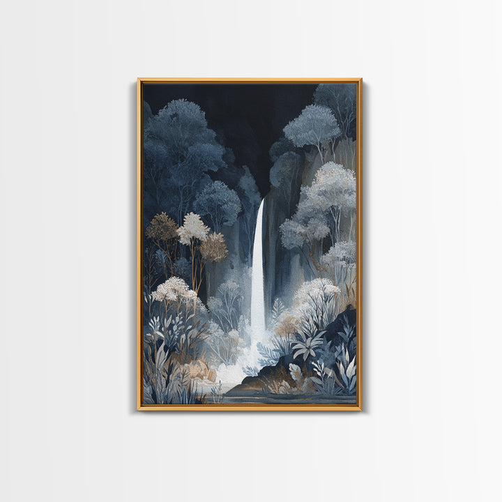 Jungle Waterfall with Misty Light Framed Canvas Print, Tropical Art, Digital Art, Living Room Decor, Oil Painting, Tropic, TRO-2x3-21