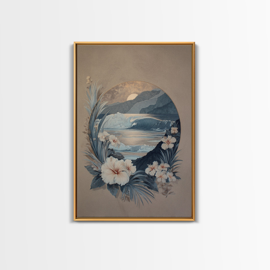 Sunset Surf Scene Framed Canvas Print, Tropical Art, Minimalist Decor, Living Room Decor, Fine Art, Tropic, Digital Print, TRO-2x3-30