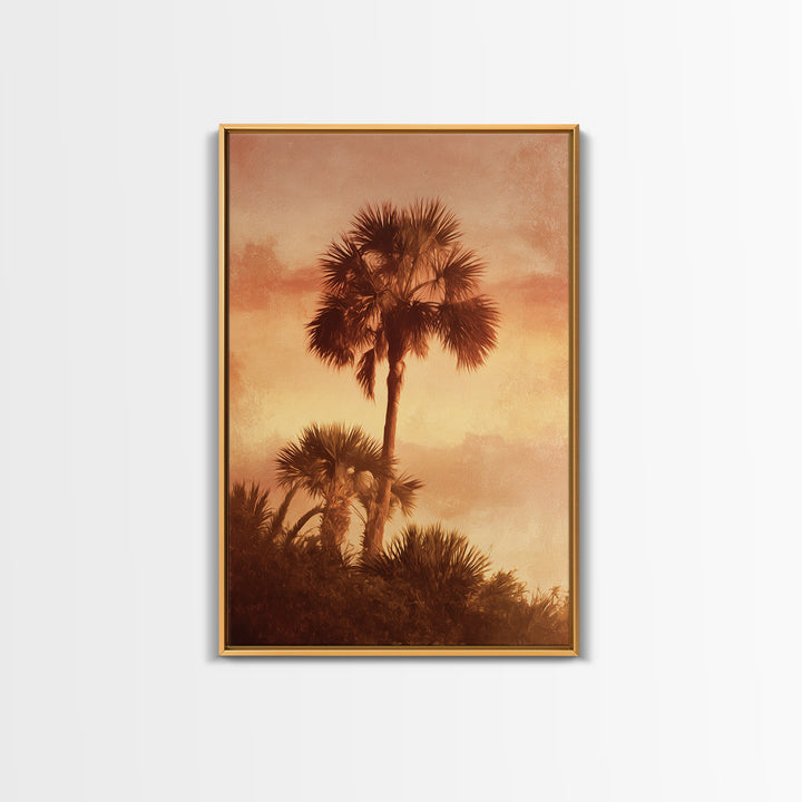 Palm Tree Silhouettes Framed Canvas Print, Tropical Art, Beach Prints, Living Room Decor, Watercolor Art, Tropic, TRO-2x3-36