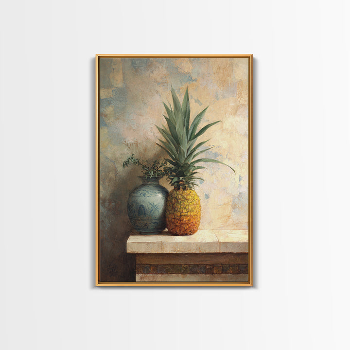 Pineapple and Palm Still Life Framed Canvas Print, Tropical Art, Art Print, Living Room Decor, Tropic, Abstract Painting, TRO-2x3-38