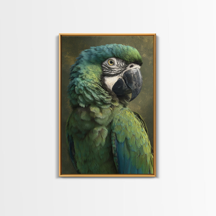 Parrot Portrait with Emerald Feathers Canvas Print, Tropical Art, Contemporary Art, Living Room Decor, Fine Art, Tropic, TRO-2x3-40