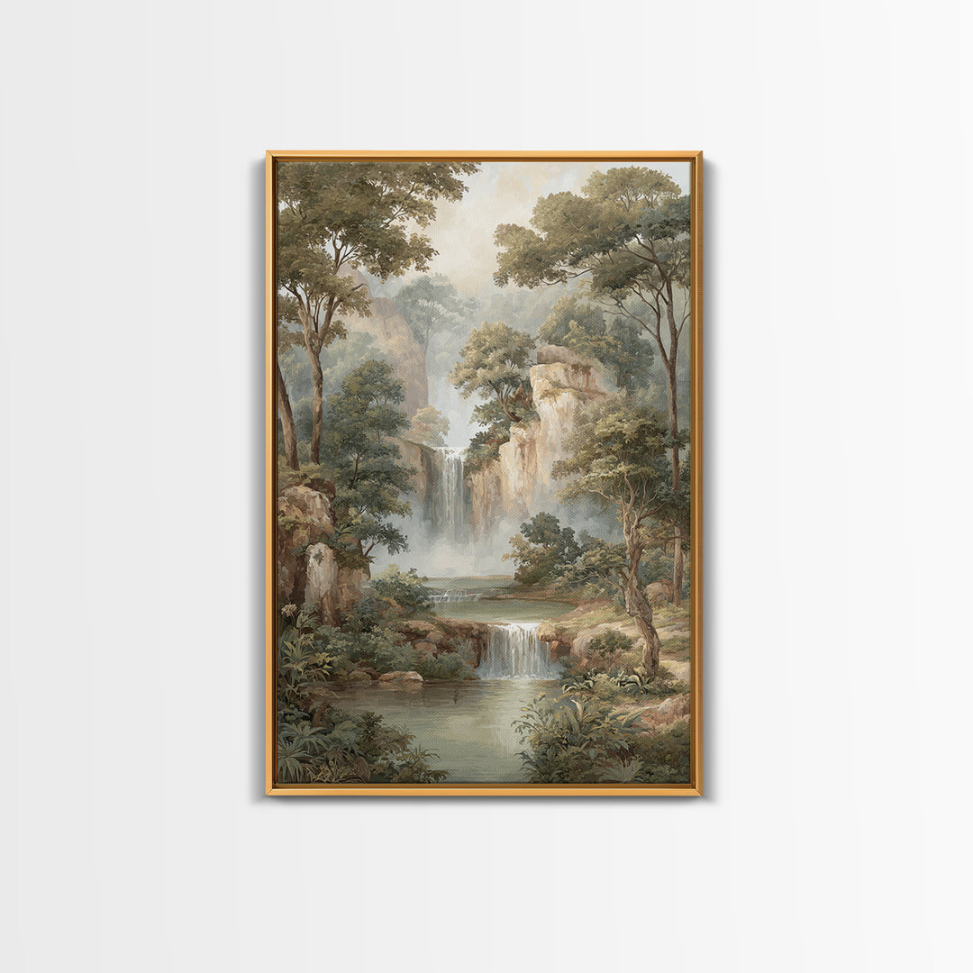 Jungle Waterfall with Misty Light Canvas Print, Tropical Art, Pink Wall Art, Living Room Decor, Fine Art, Tropic, Coastal Art, TRO-2x3-45