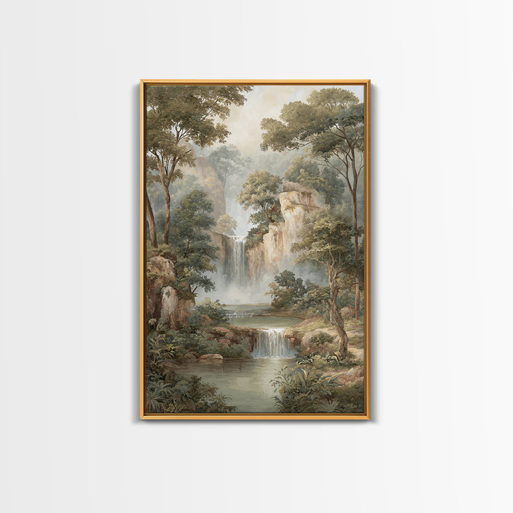 Jungle Waterfall with Misty Light Canvas Print, Tropical Art, Pink Wall Art, Living Room Decor, Fine Art, Tropic, Coastal Art, TRO-2x3-45