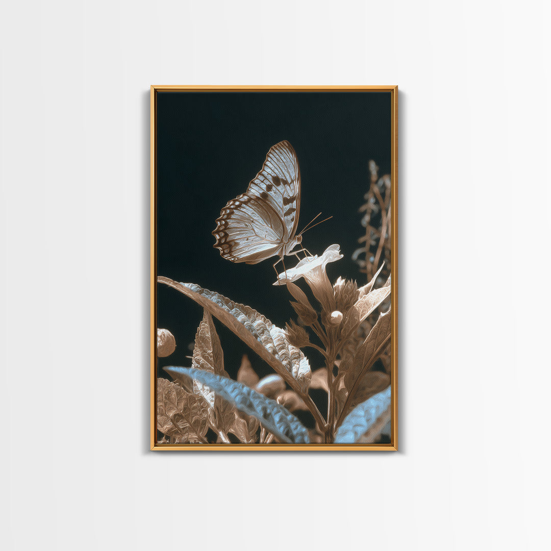 Tropical Butterfly and Flower Study Framed Canvas Print, Tropical Art, Printable, Living Room Decor, Oil Painting, Tropic, TRO-2x3-55