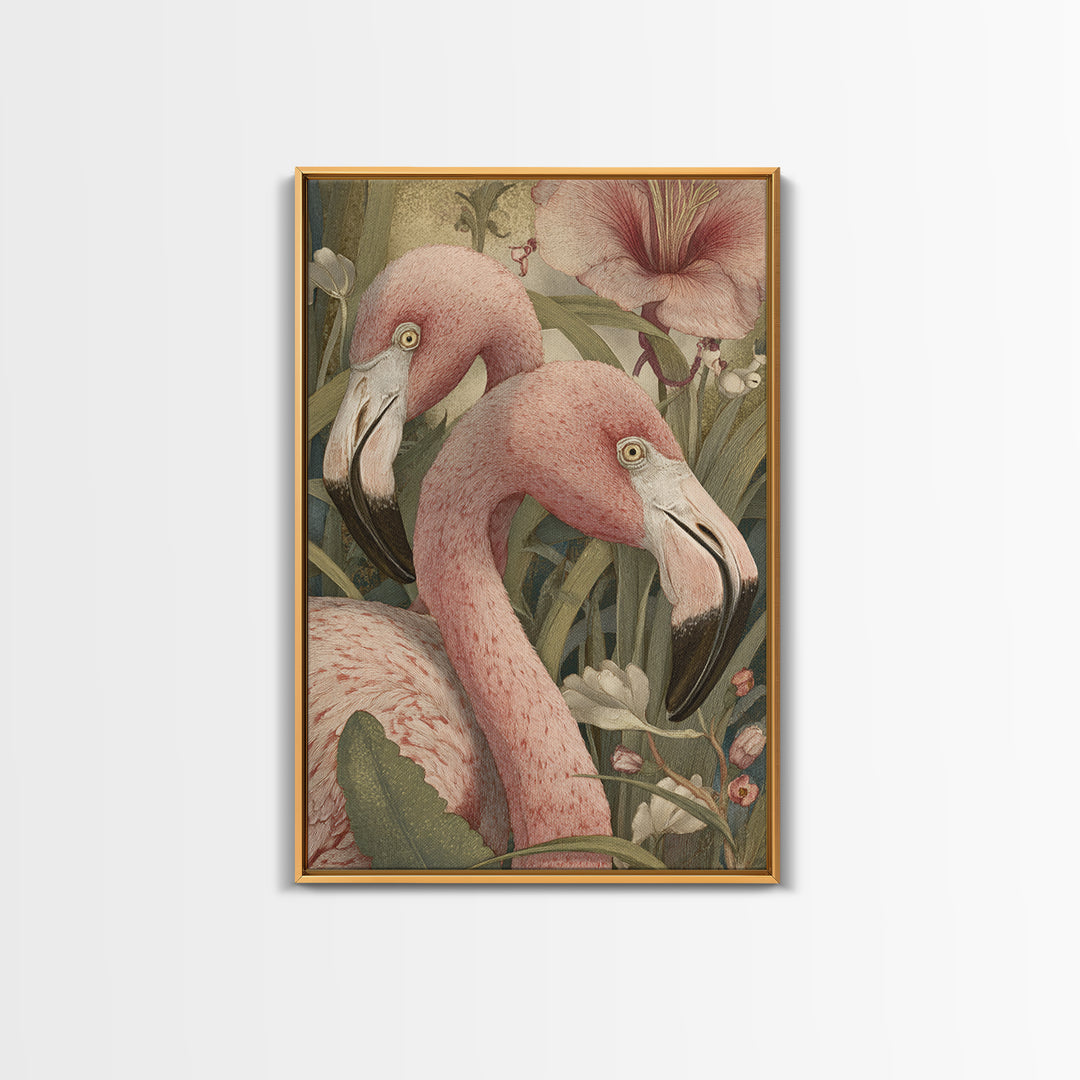Pink Flamingos Among Tropical Water Plants Canvas Print, Tropical Art, Digital Print, Living Room Decor, Fine Art, Tropic, TRO-2x3-58
