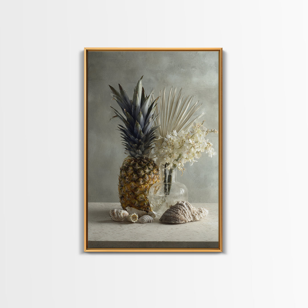 Pineapple and Palm Still Life Canvas Print, Tropical Art, Printable Art, Living Room Decor, Abstract Art, Tropic, TRO-2x3-62