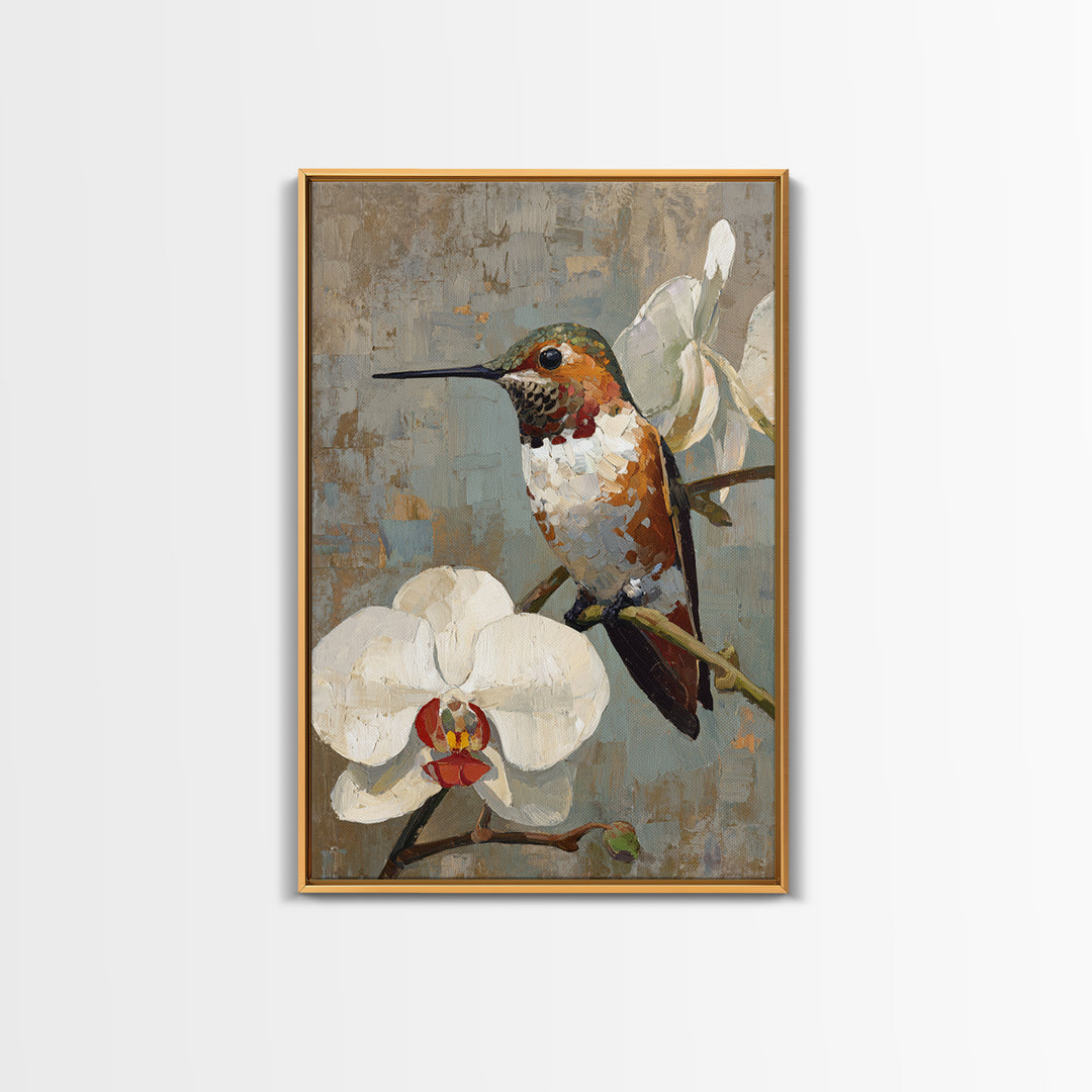 Orchid and Hummingbird Composition Canvas Print, Tropical Art, Digital Art, Living Room Decor, Oil Painting, Tropic, TRO-2x3-66