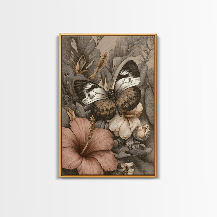 Tropical Butterfly and Flower Study Canvas Print, Tropical Art, Fine Art Print, Living Room Decor, Watercolor Art, Tropic, TRO-2x3-7