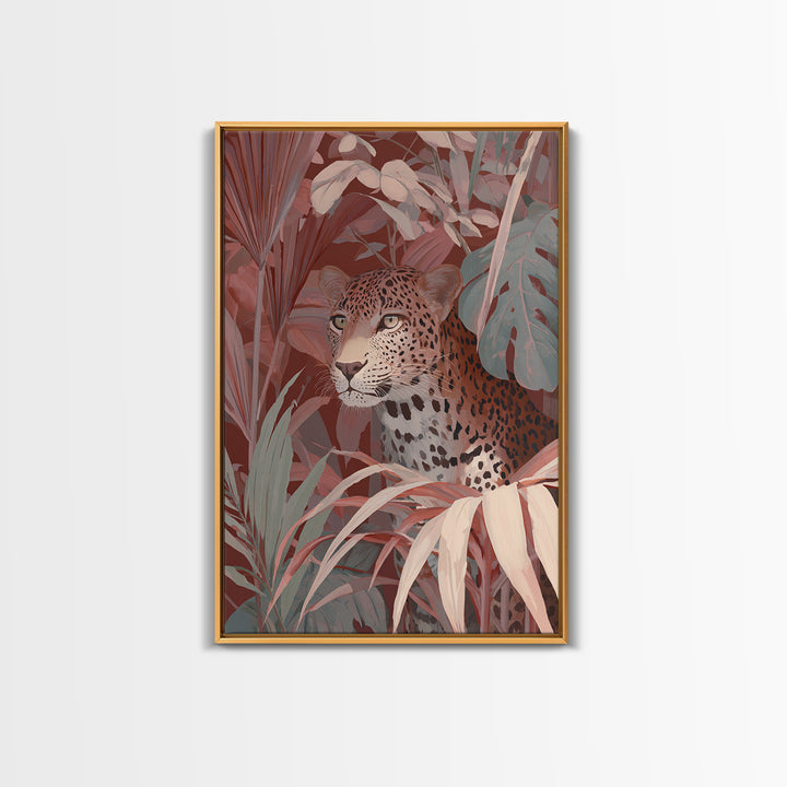 Leopard Hidden Among Palm Leaves Canvas Print, Tropical Art, Printable, Living Room Decor, Fine Art, Tropic, Coastal Decor, TRO-2x3-70