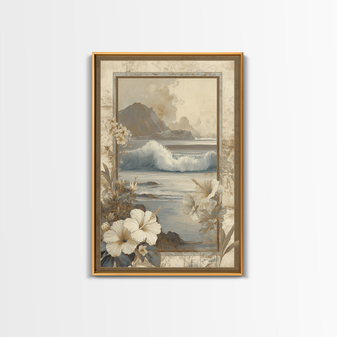 Sunset Surf Scene Framed Canvas Print, Tropical Art, Wall Art Prints, Living Room Decor, Fine Art, Tropic, Beach Wall Art, TRO-2x3-78