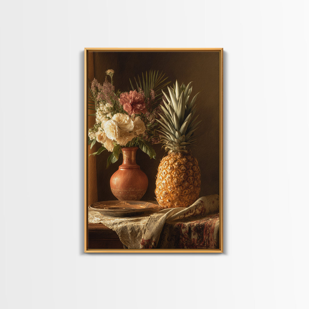 Pineapple and Palm Still Life Canvas Print, Tropical Art, Printable Art, Living Room Decor, Abstract Art, Tropic, TRO-2x3-86