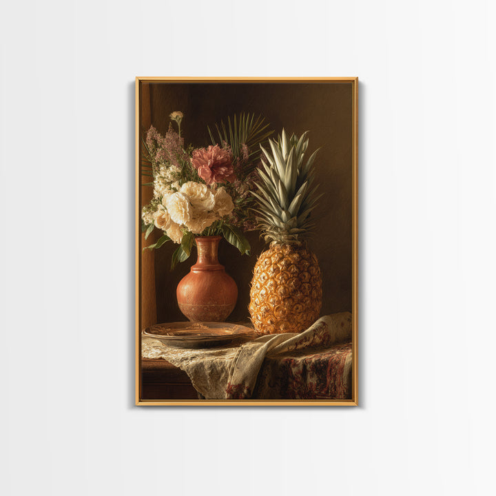 Pineapple and Palm Still Life Canvas Print, Tropical Art, Printable Art, Living Room Decor, Abstract Art, Tropic, TRO-2x3-86