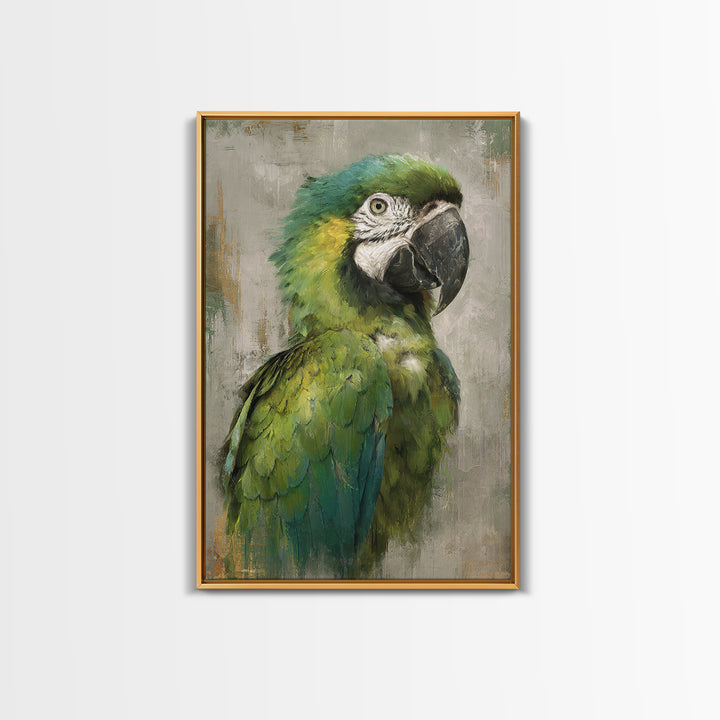 Parrot Portrait with Emerald Feathers Framed Canvas Print, Tropical Art, Set of 3 Prints, Living Room Decor, Fine Art, Tropic, TRO-2x3-88