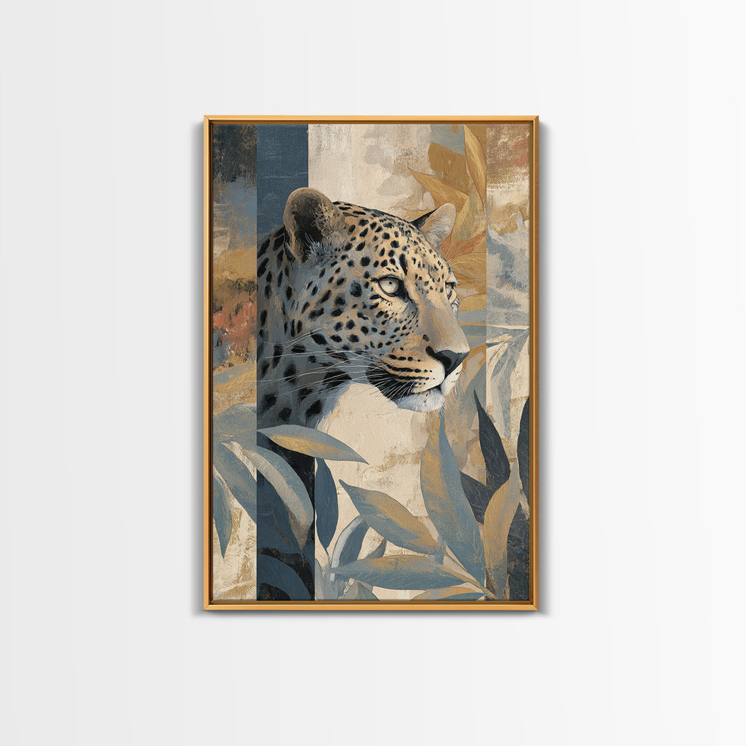Leopard Hidden Among Palm Leaves Framed Canvas Print, Tropical Art, Oversized Wall Art, Living Room Decor, Fine Art, Tropic, TRO-2x3-94