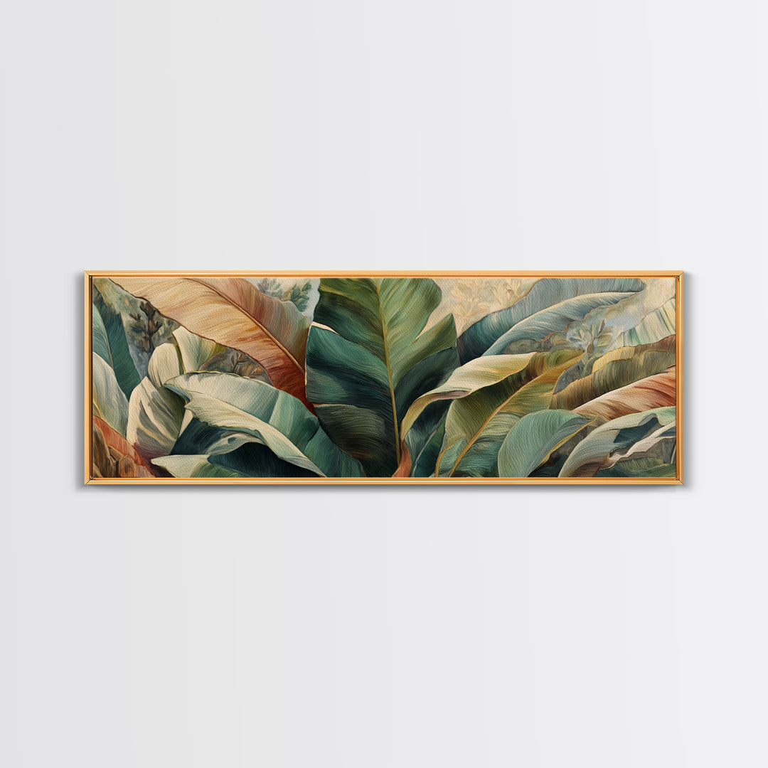 Banana Leaves Layered Framed Canvas Print, Tropical Art, Coastal Decor, Living Room Decor, Fine Art, Tropic, Modern Decor, TRO-3x1-1