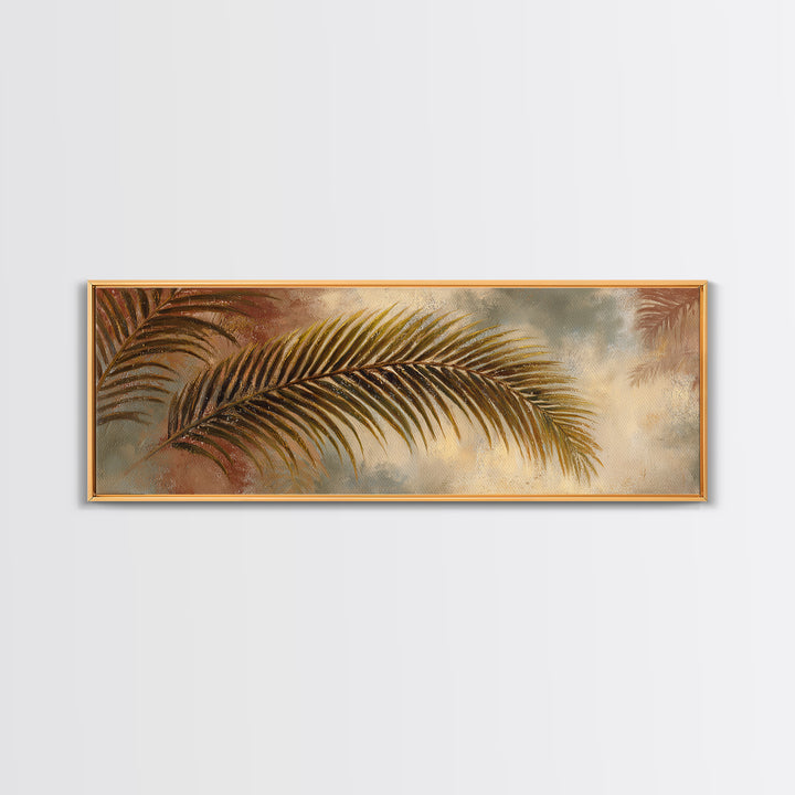 Rain Soaked Palm Leaf Closeup Canvas Print, Tropical Art, Coastal Wall Art, Living Room Decor, Oil Painting, Tropic, TRO-3x1-13
