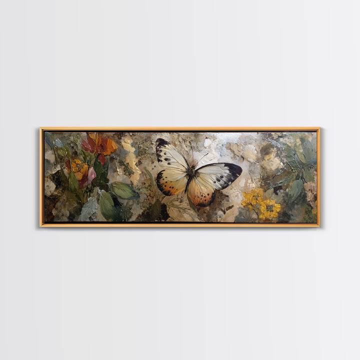 Tropical Butterfly and Flower Study Framed Canvas Print, Tropical Art, Gallery Decor, Living Room Decor, Fine Art, Tropic, TRO-3x1-15