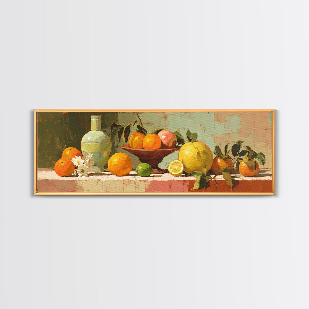 Bright Papaya and Lime Still Life Canvas Print, Tropical Art, Coastal Decor, Living Room Decor, Fine Art, Tropic, Modern Decor, TRO-3x1-16
