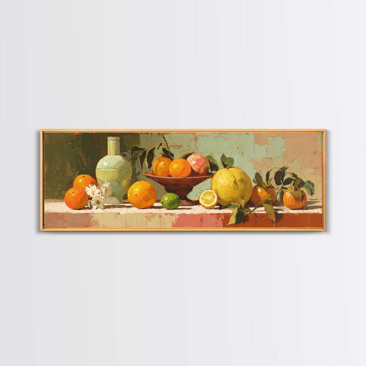 Bright Papaya and Lime Still Life Canvas Print, Tropical Art, Coastal Decor, Living Room Decor, Fine Art, Tropic, Modern Decor, TRO-3x1-16