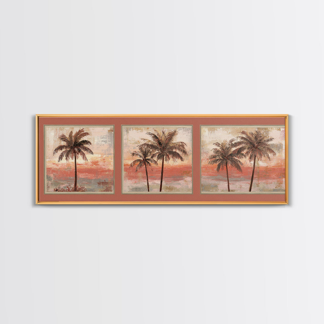 Palm Tree Silhouettes Canvas Print, Tropical Art, Gallery Wall Art, Living Room Decor, Fine Art, Tropic, Textured Painting, TRO-3x1-20