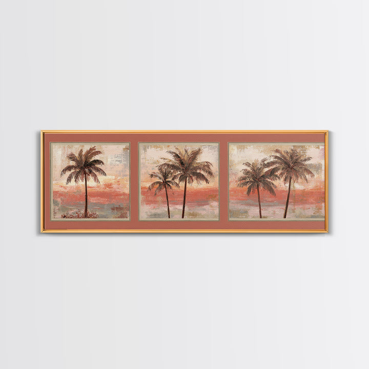 Palm Tree Silhouettes Canvas Print, Tropical Art, Gallery Wall Art, Living Room Decor, Fine Art, Tropic, Textured Painting, TRO-3x1-20