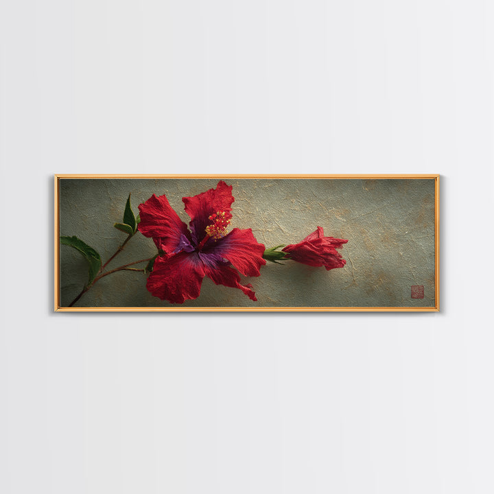 Hibiscus Flower Closeup Canvas Print, Tropical Art, Coastal Art, Living Room Decor, Fine Art, Tropic, Luxury Decor, TRO-3x1-21
