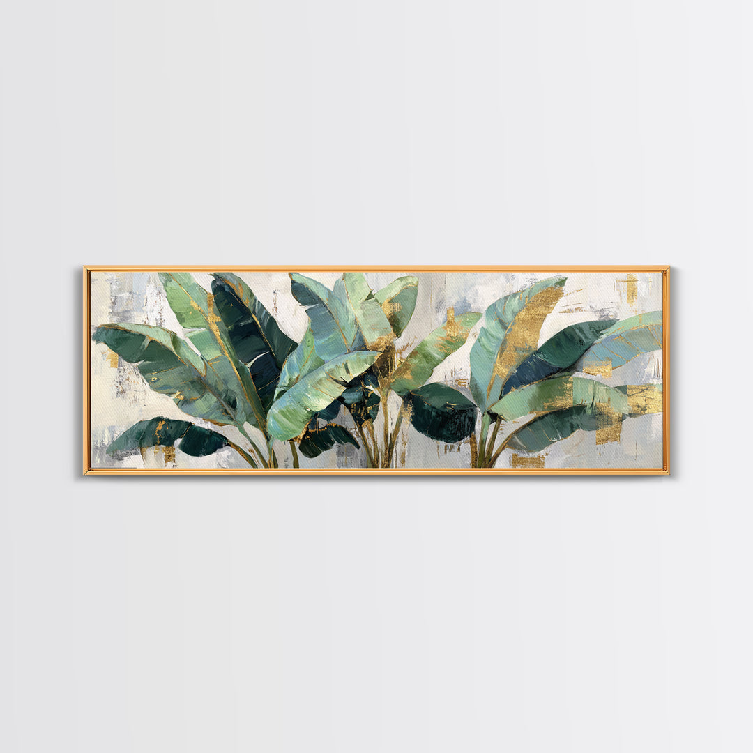 Banana Leaves Layered Canvas Print, Tropical Art, Beach Print, Living Room Decor, Abstract Art, Tropic, Textured Painting, TRO-3x1-25
