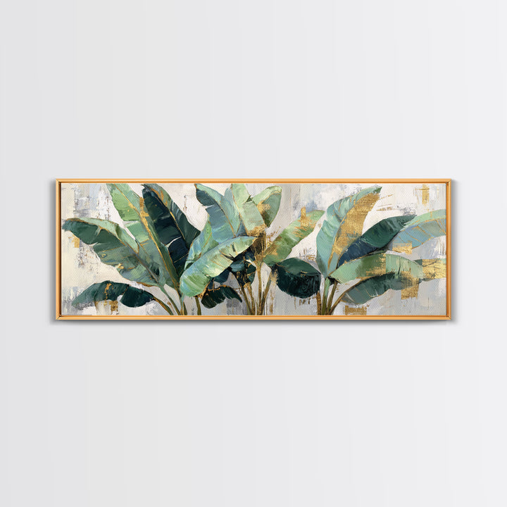 Banana Leaves Layered Canvas Print, Tropical Art, Beach Print, Living Room Decor, Abstract Art, Tropic, Textured Painting, TRO-3x1-25