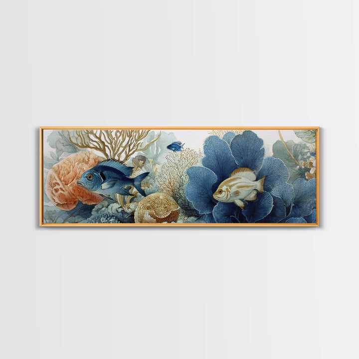 Tropical Fish over Coral Reef Framed Canvas Print, Tropical Art, Textured Painting, Living Room Decor, Fine Art, Tropic, TRO-3x1-27