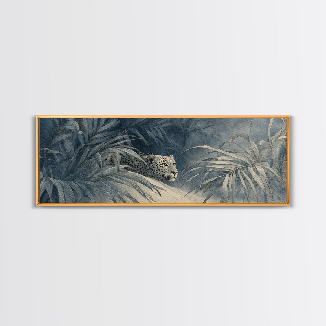 Leopard Hidden Among Palm Leaves Canvas Print, Tropical Art, Print, Living Room Decor, Fine Art, Tropic, Coastal Wall Art, TRO-3x1-30