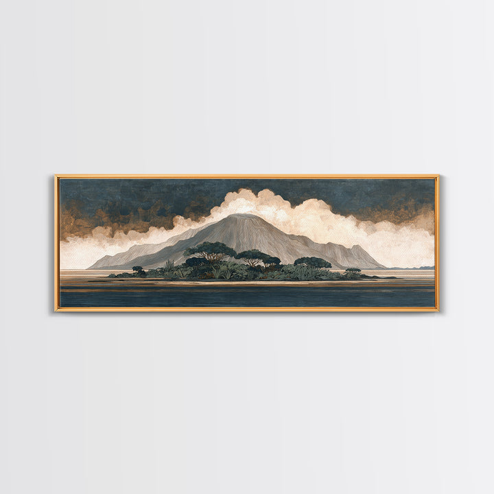 Island Volcano with Lush Foreground Canvas Print, Tropical Art, Beach Wall Art, Living Room Decor, Tropic, Statement Artwork, TRO-3x1-33