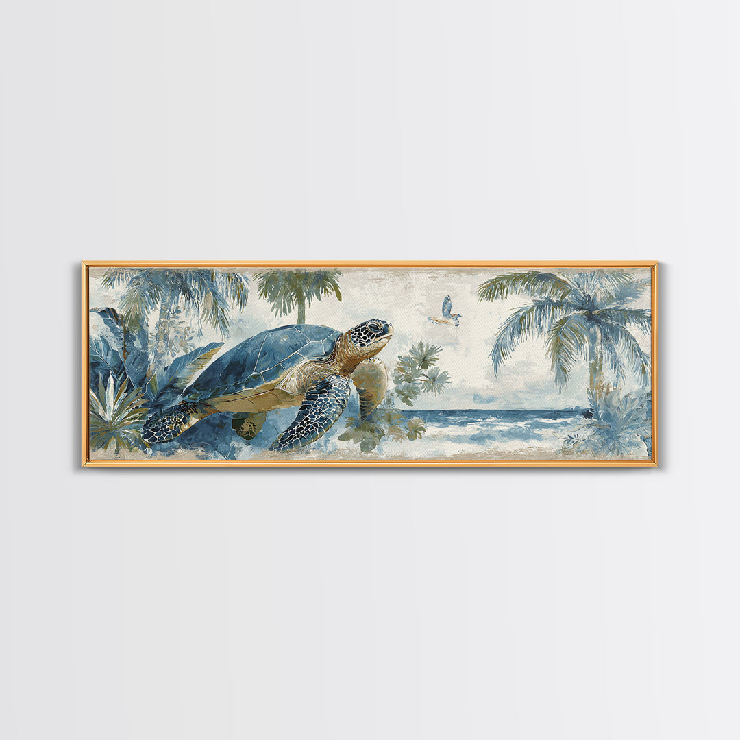 Sea Turtle Near Tropical Reef Canvas Print, Tropical Art, Minimalist Decor, Living Room Decor, Fine Art, Tropic, Digital Print, TRO-3x1-35
