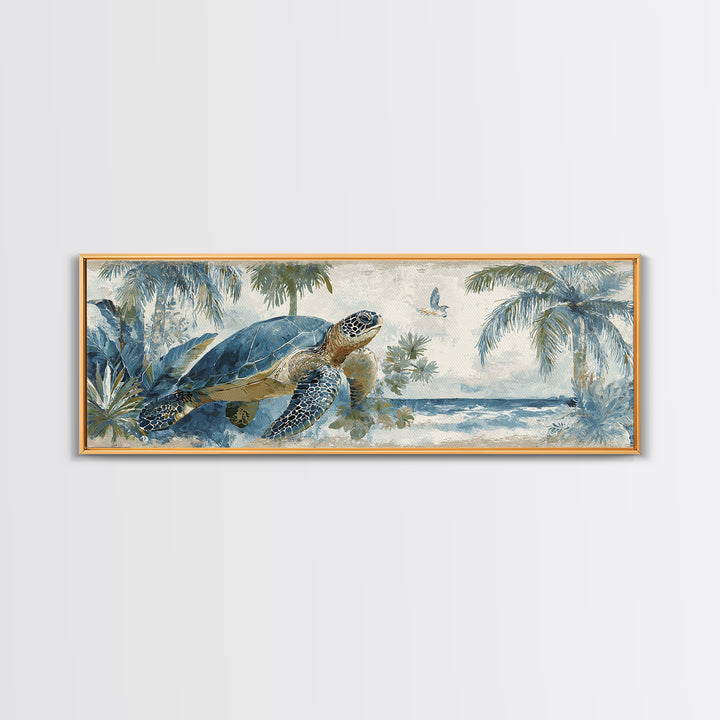 Sea Turtle Near Tropical Reef Canvas Print, Tropical Art, Minimalist Decor, Living Room Decor, Fine Art, Tropic, Digital Print, TRO-3x1-35