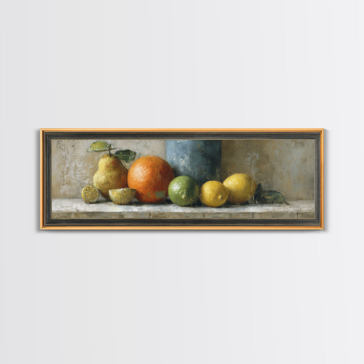 Bright Papaya and Lime Still Life Canvas Print, Tropical Art, Neutral Decor, Living Room Decor, Fine Art, Tropic, Home Decor, TRO-3x1-40