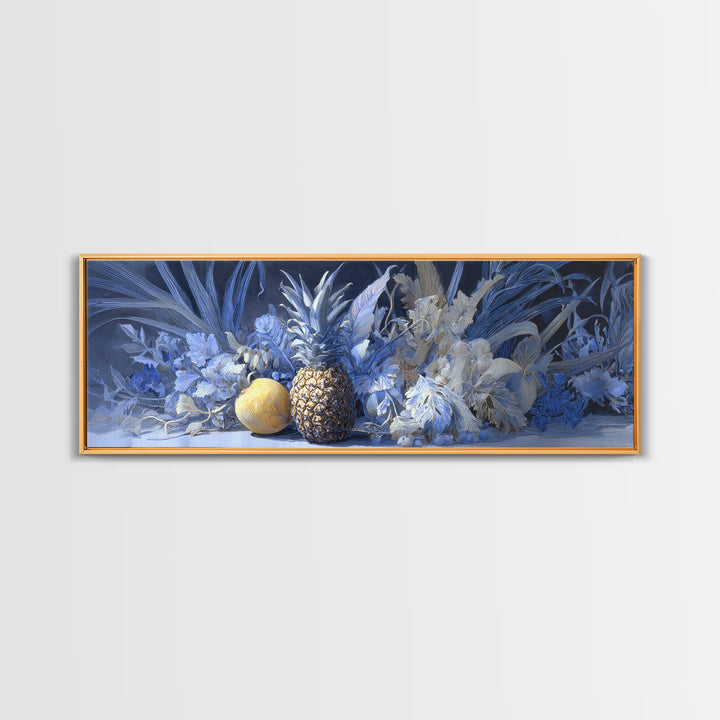 Pineapple and Palm Still Life Canvas Print, Tropical Art, Coastal Decor, Living Room Decor, Fine Art, Tropic, Modern Decor, TRO-3x1-46