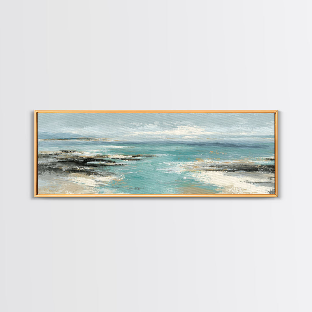 Tropical Lagoon with Turquoise Water Framed Canvas Print, Tropical Art, Digital Art, Living Room Decor, Oil Painting, Tropic, TRO-3x1-47