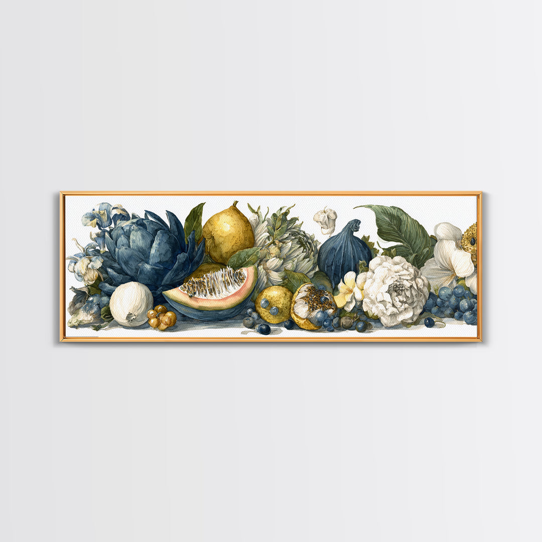 Tropical Fruit Market Arrangement Framed Canvas Print, Tropical Art, Decor, Living Room Decor, Fine Art, Tropic, Bird Art, TRO-3x1-55