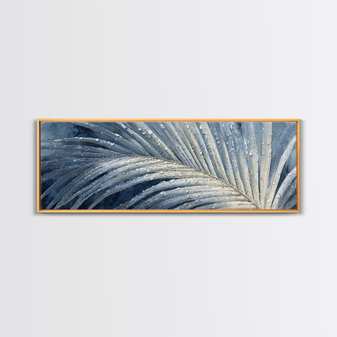 Rain Soaked Palm Leaf Closeup Canvas Print, Tropical Art, Botanical Art, Living Room Decor, Watercolor Art, Tropic, TRO-3x1-61