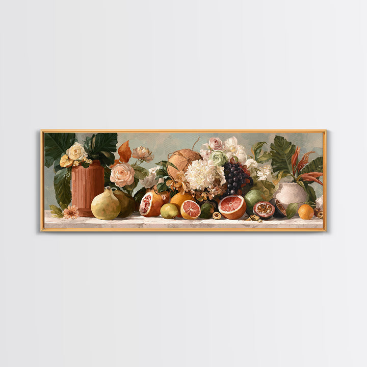 Tropical Fruit Market Arrangement Framed Canvas Print, Tropical Art, Statement Artwork, Living Room Decor, Fine Art, Tropic, TRO-3x1-7