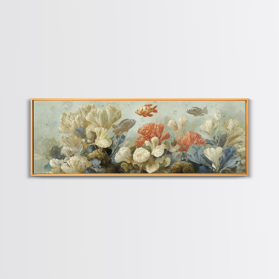 Tropical Fish over Coral Reef Canvas Print, Tropical Art, Oversized Wall Art, Living Room Decor, Fine Art, Tropic, Beach Print, TRO-3x1-75