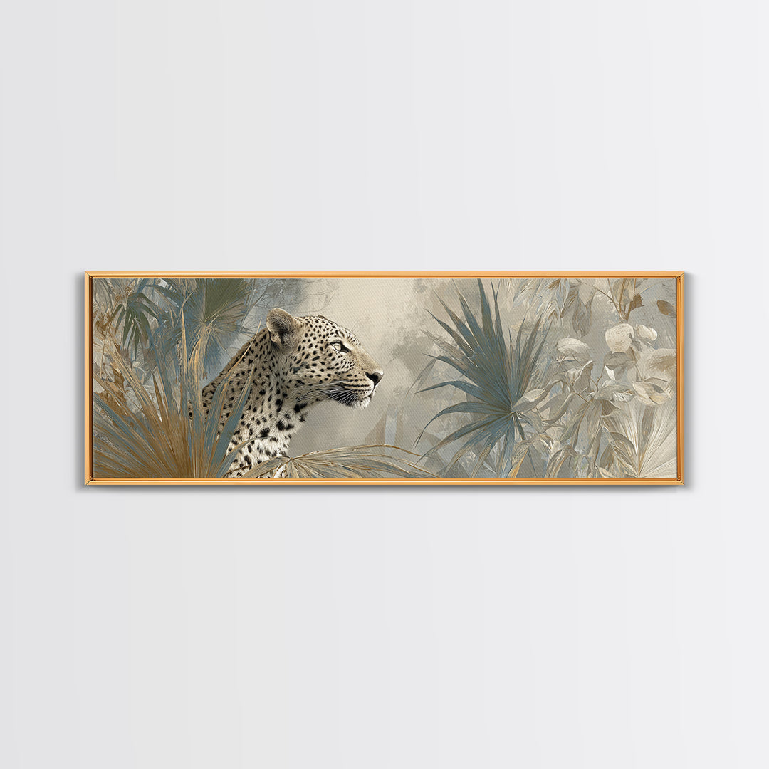 Leopard Hidden Among Palm Leaves Canvas Print, Tropical Art, Printable, Living Room Decor, Fine Art, Tropic, Coastal Decor, TRO-3x1-78
