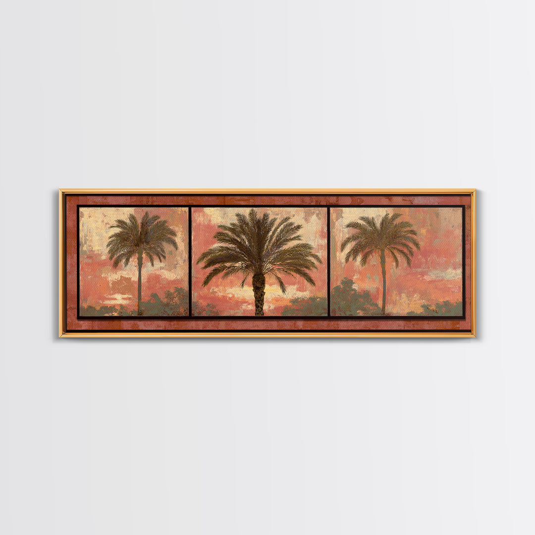 Palm Tree Silhouettes Canvas Print, Tropical Art, Digital Art, Living Room Decor, Oil Painting, Tropic, Watercolor Art, TRO-3x1-92
