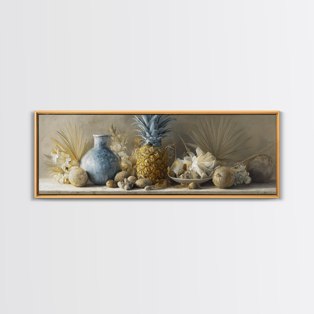 Pineapple and Palm Still Life Canvas Print, Tropical Art, Downloadable Prints, Living Room Decor, Watercolor Art, Tropic, TRO-3x1-94