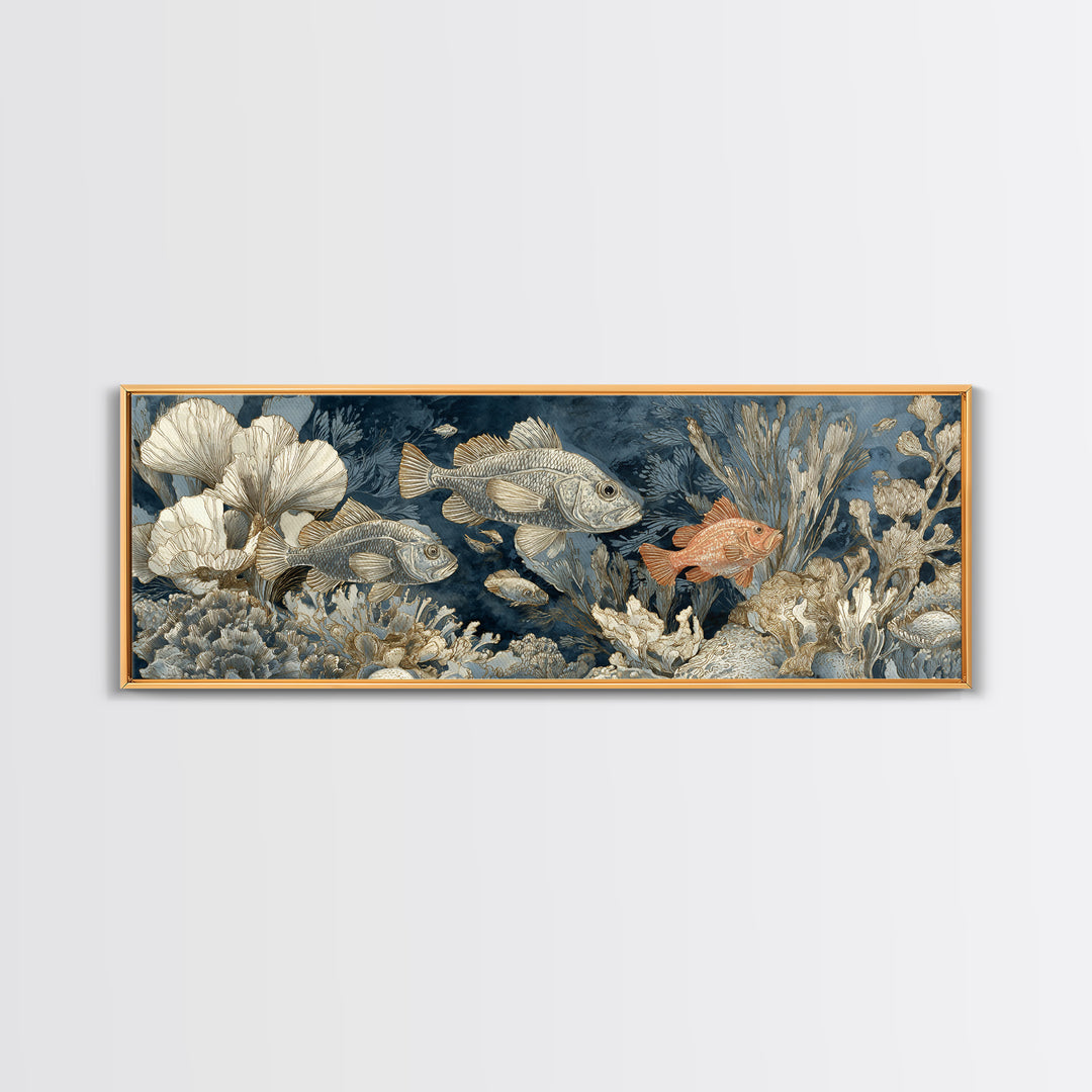 Tropical Fish over Coral Reef Framed Canvas Print, Tropical Art, Printable, Living Room Decor, Fine Art, Tropic, Coastal Decor, TRO-3x1-99