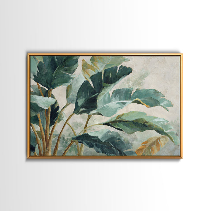 Banana Leaves Layered Framed Canvas Print, Tropical Art, Downloadable Prints, Living Room Decor, Watercolor Art, Tropic, TRO-3x2-13