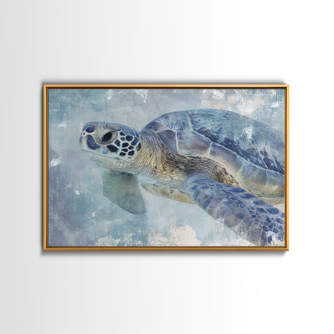 Sea Turtle Near Tropical Reef Framed Canvas Print, Tropical Art, Gallery Wall Art, Living Room Decor, Fine Art, Tropic, TRO-3x2-23