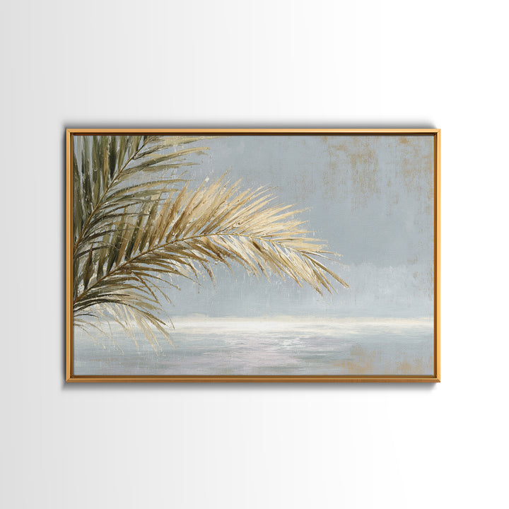 Rain Soaked Palm Leaf Closeup Framed Canvas Print, Tropical Art, Beach Print, Living Room Decor, Fine Art, Tropic, TRO-3x2-25
